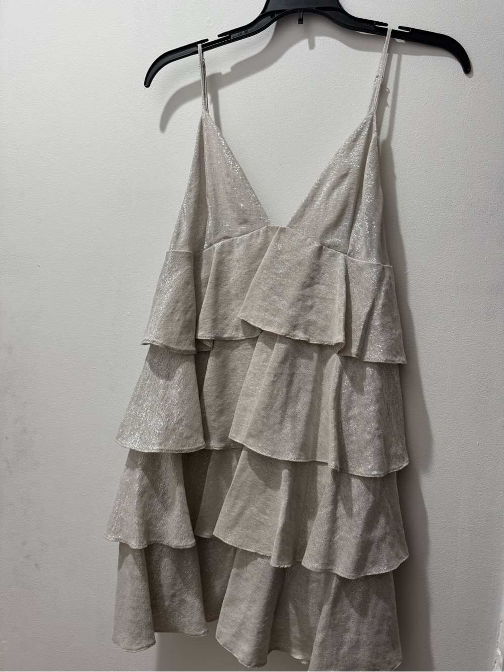 Zara Cream-Silver Sparkle Tiered Slip Dress